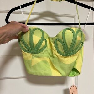 Green & Yellow Sculpted Bustier Crop Top